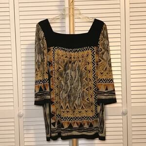 DressBarn Geometric Square Neckline 3/4 Sleeve Blouse 14/16